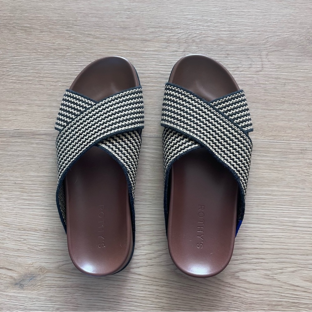 Rothy's Weekend Slide sandals in Toffee Stripe